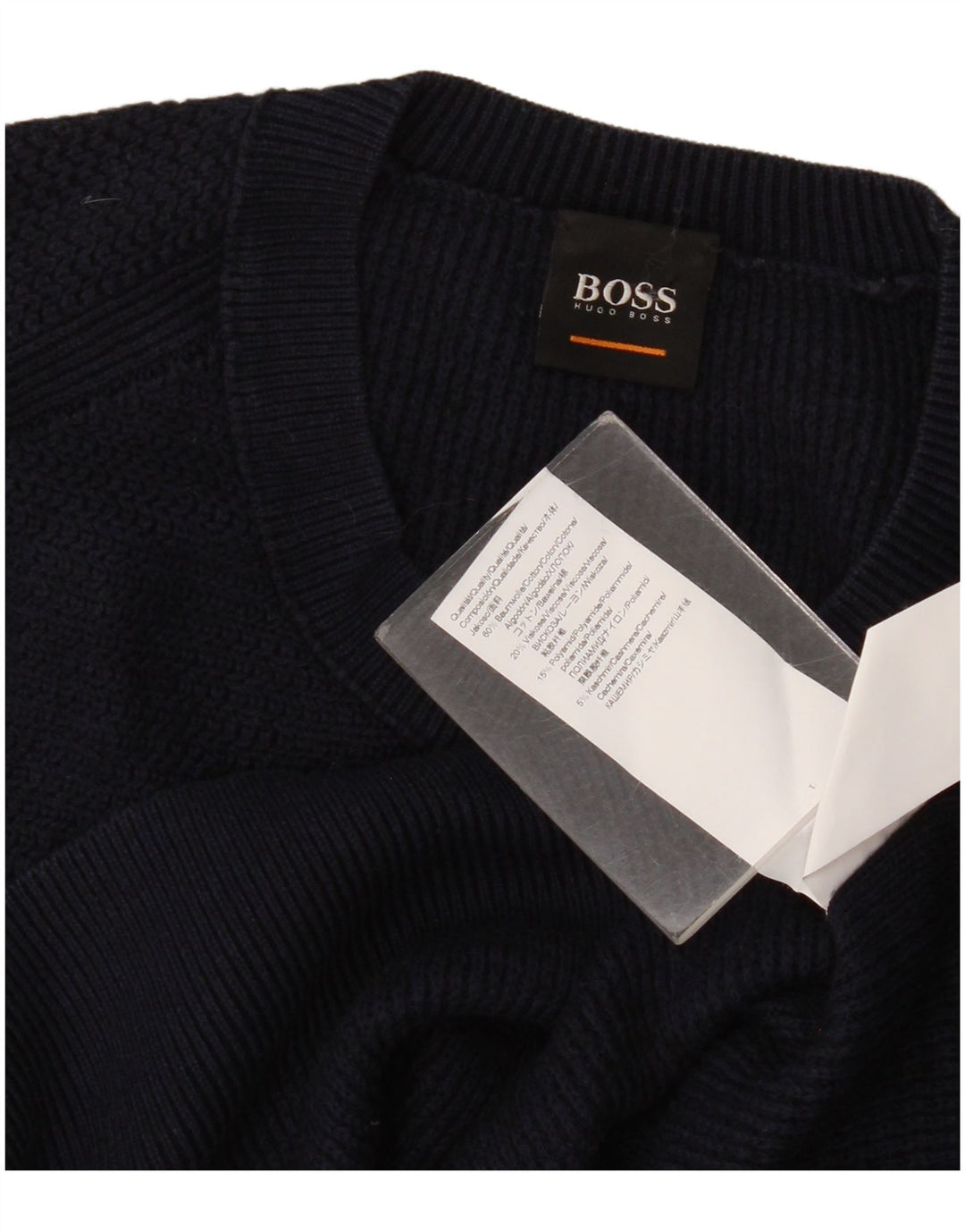 Hugo Boss Mens Crew Neck Jumper Sweater Large Navy Blue Cotton