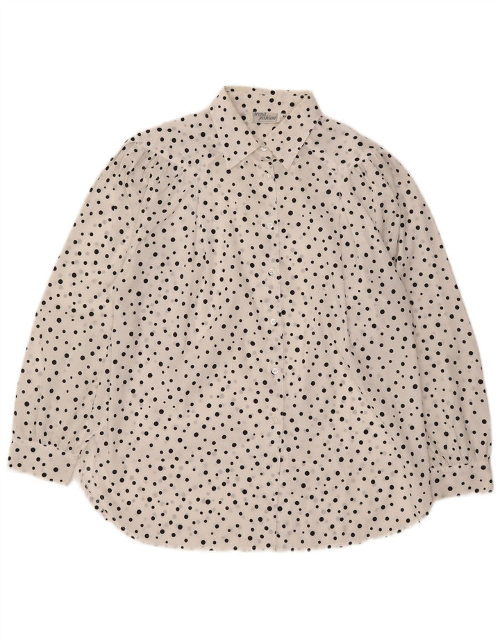 VINTAGE Womens Shirt Blouse EU 42 Large White Polka Dot Polyester
