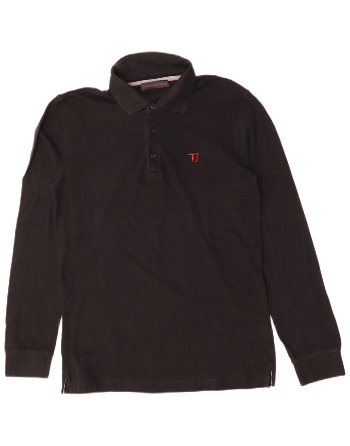 TRUSSARDI JEANS Mens Long Sleeve Polo Shirt Medium Black Cotton
