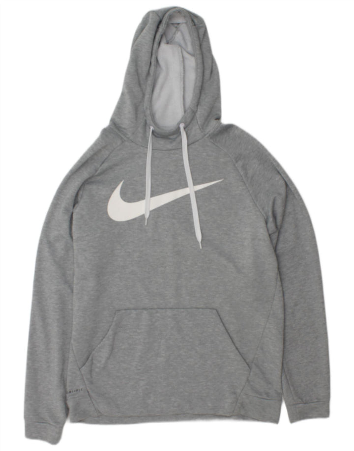 Nike Mens Dri Fit Graphic Hoodie Jumper Large Grey Flecked Polyester