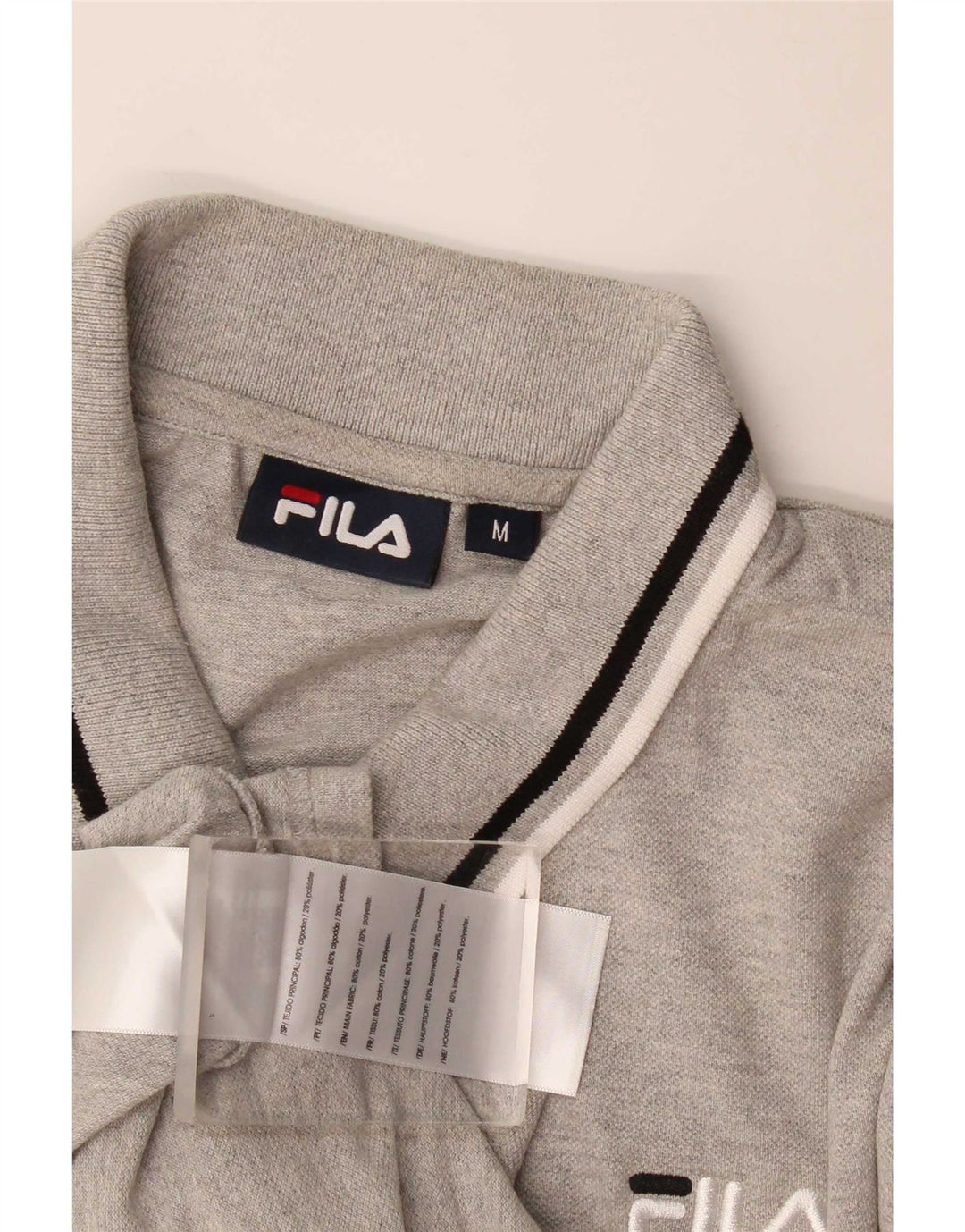 Fila Mens Polo Shirt Medium Grey Striped Cotton