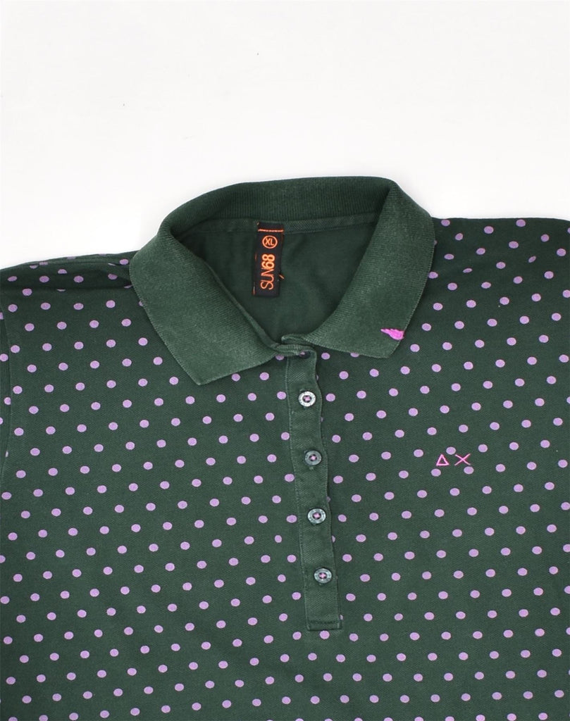 SUN68 Womens Polo Shirt UK 18 XL Green Polka Dot Cotton | Vintage Sun68 | Thrift | Second-Hand Sun68 | Used Clothing | Messina Hembry 