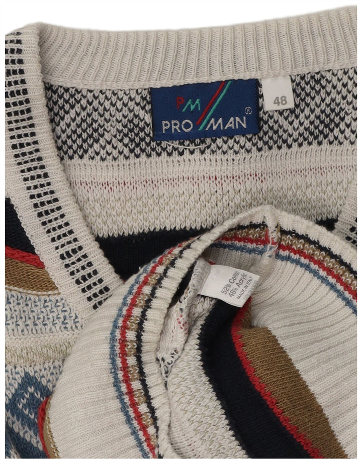 VINTAGE Mens V-Neck Jumper Sweater IT 48 Medium Multicoloured Fair Isle