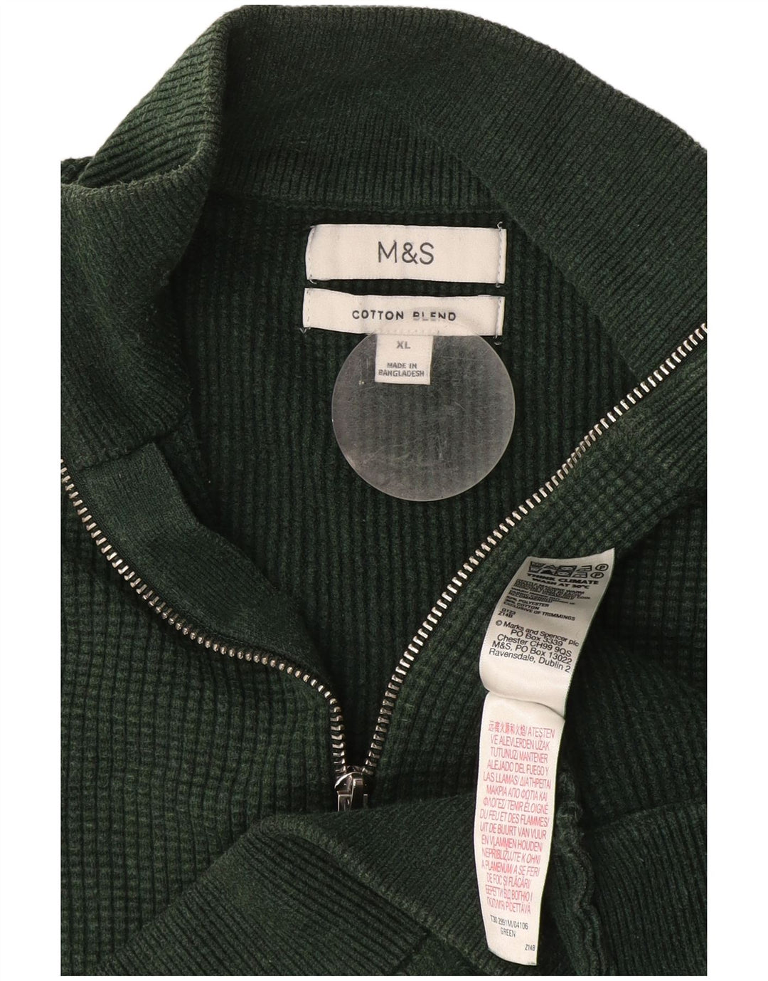 Marks & Spencer Mens Zip Neck Jumper Sweater XL Green Cotton
