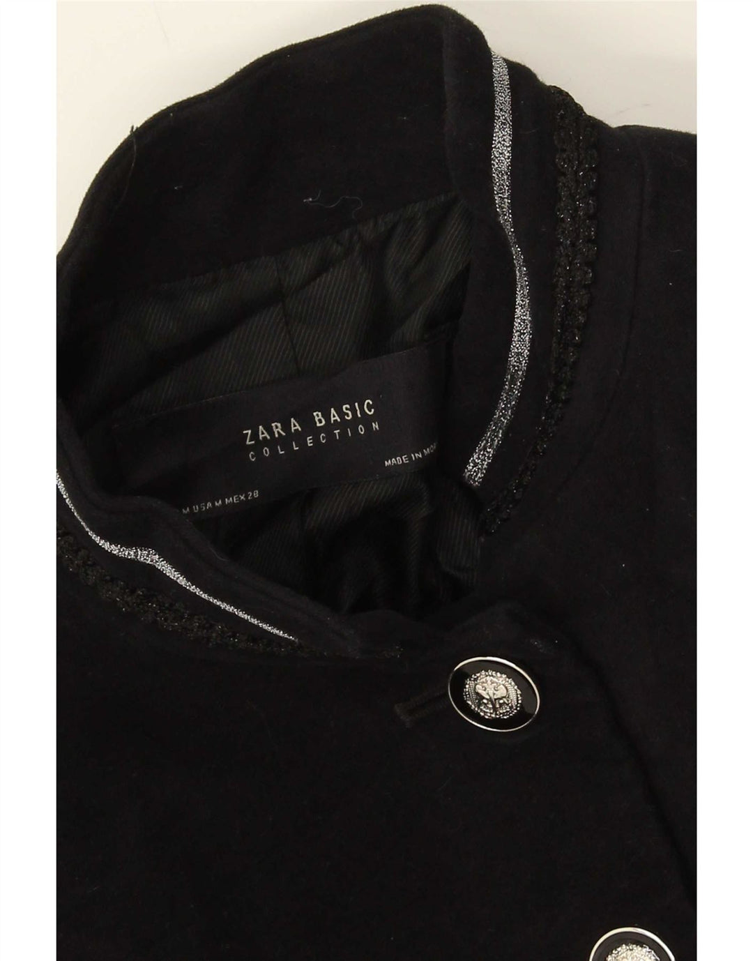 Zara Womens Overcoat UK 12 Medium Black Cotton