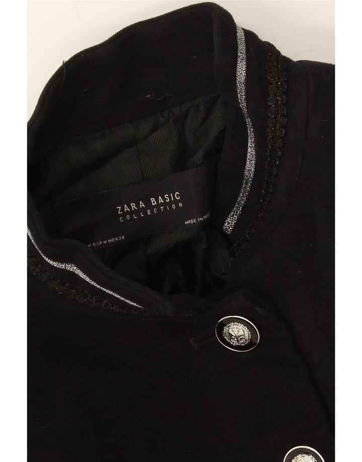 Zara Womens Overcoat UK 12 Medium Black Cotton