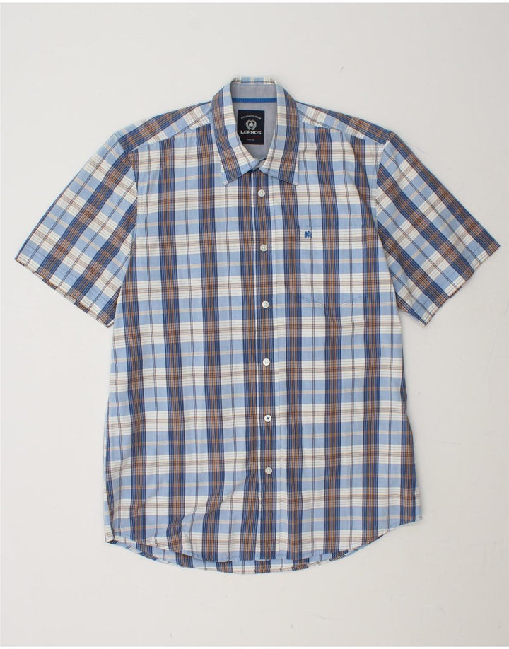 LERROS Mens Short Sleeve Shirt Medium Blue Check Cotton Vintage Lerros and Second-Hand Lerros from Messina Hembry 