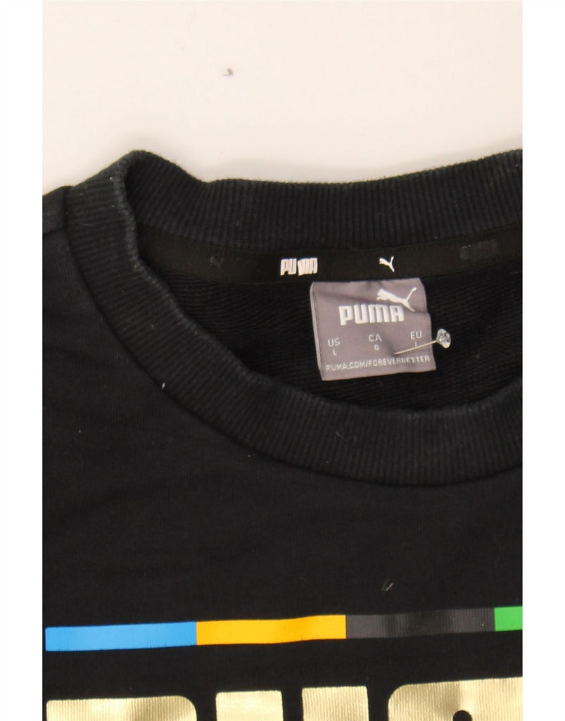 PUMA Mens Graphic Sweatshirt Jumper Large Black Cotton Vintage Puma and Second-Hand Puma from Messina Hembry 