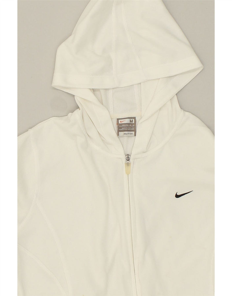 NIKE Womens Zip Hoodie Sweater UK 14 Medium White Polyester | Vintage Nike | Thrift | Second-Hand Nike | Used Clothing | Messina Hembry 