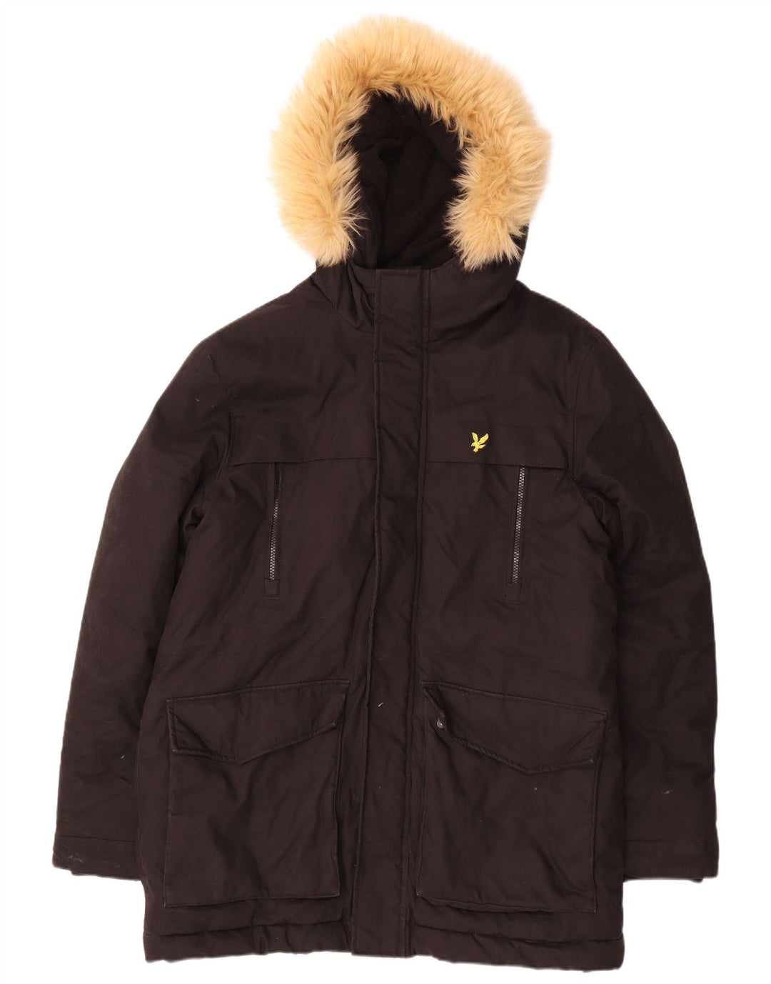 Lyle & Scott Mens Hooded Parka Jacket UK 40 Large Black Cotton