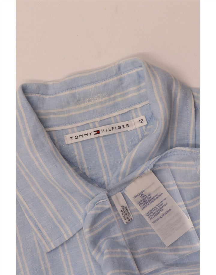 TOMMY HILFIGER Womens Classic Fit Shirt US 12 Large Blue Striped Linen