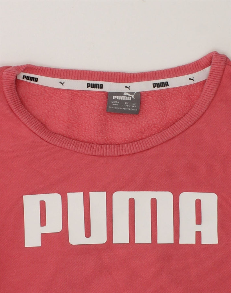 PUMA Girls Graphic Sweatshirt Jumper 11-12 Years Pink Cotton | Vintage Puma | Thrift | Second-Hand Puma | Used Clothing | Messina Hembry 