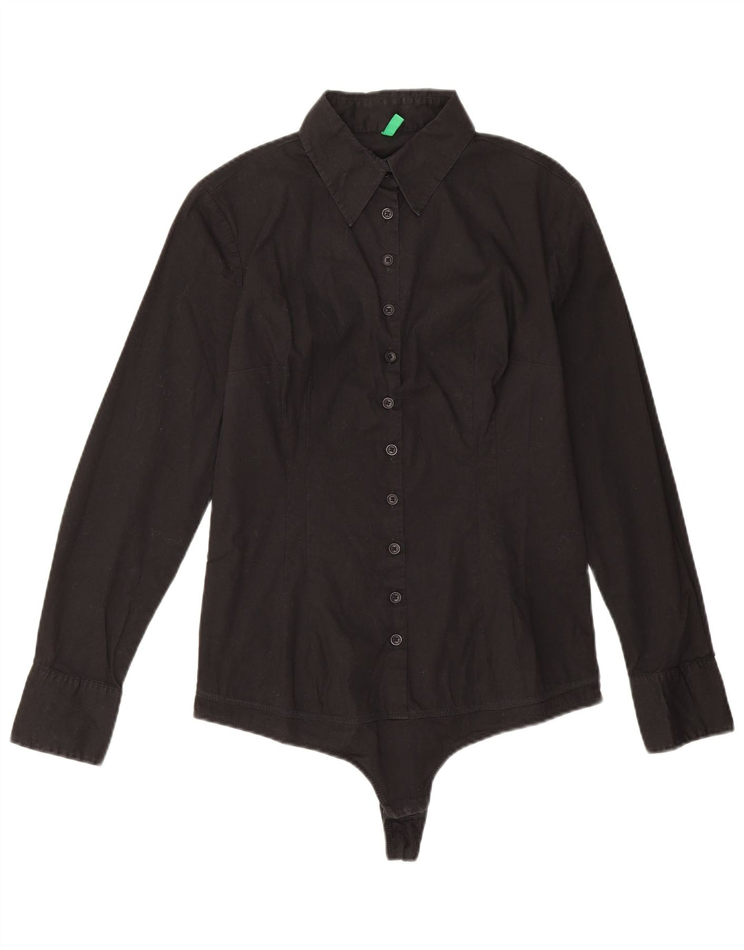 Benetton Womens Long Sleeve Shirt Bodysuit UK 12 Medium Black