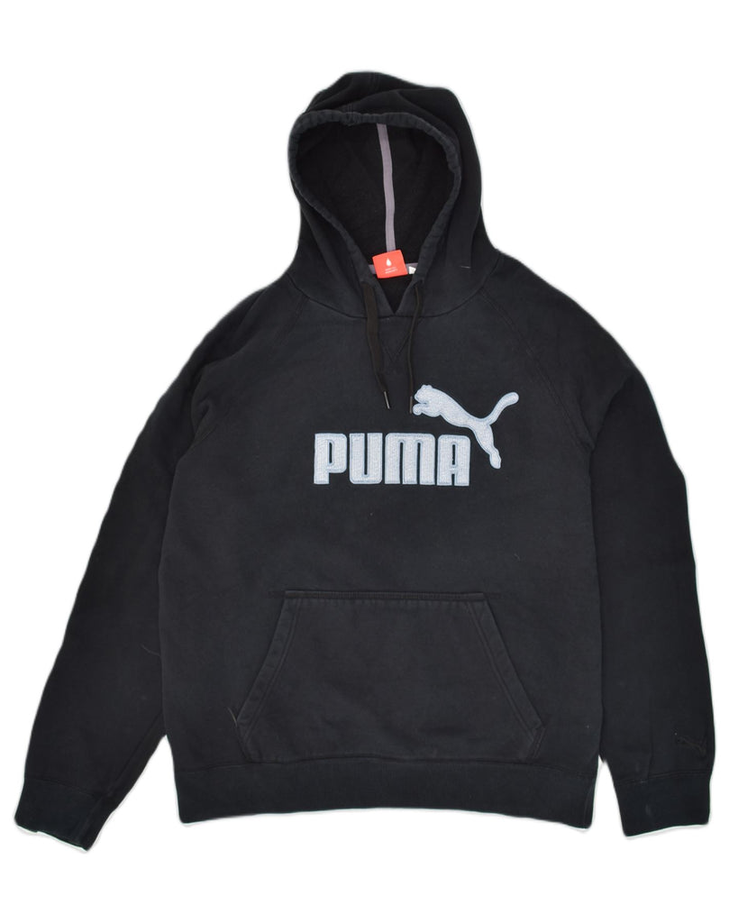 PUMA Mens Graphic Hoodie Jumper Large Black Cotton | Vintage Puma | Thrift | Second-Hand Puma | Used Clothing | Messina Hembry 