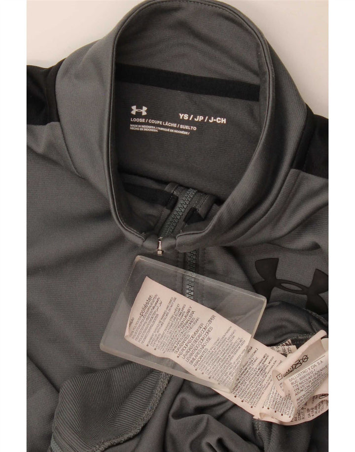 Under Armour Boys Tracksuit Top Jacket 7-8 Years Small Grey Colourblock