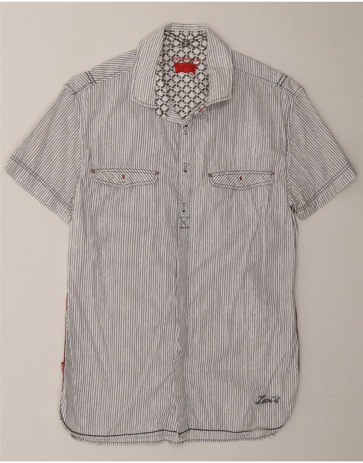 LEVI'S Mens Short Sleeve Shirt Medium White Pinstripe Cotton Vintage Levi's and Second-Hand Levi's from Messina Hembry 