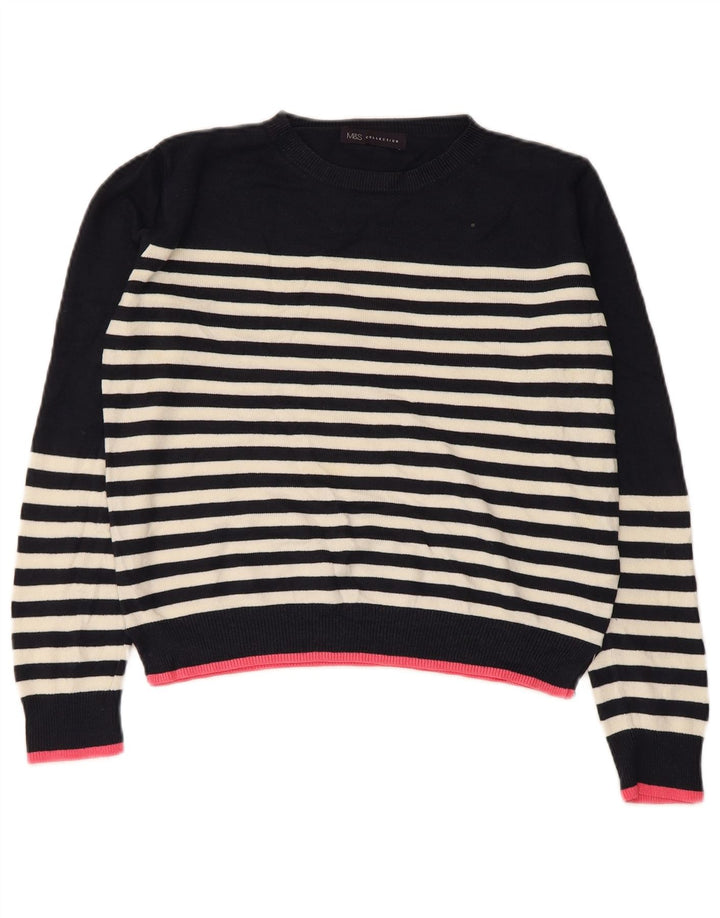 Marks & Spencer Womens Crop Crew Neck Jumper Sweater UK 8 Small Navy Blue