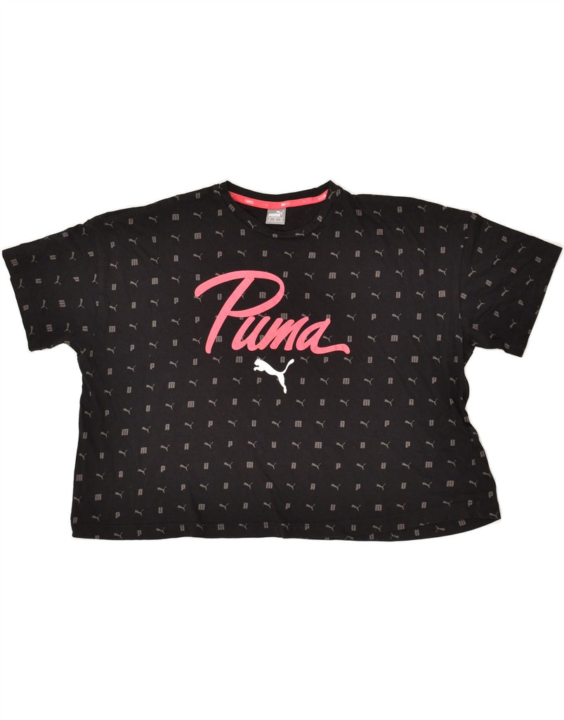 PUMA Womens Crop Graphic T-Shirt Top UK 14 Medium Black | Vintage Puma | Thrift | Second-Hand Puma | Used Clothing | Messina Hembry 