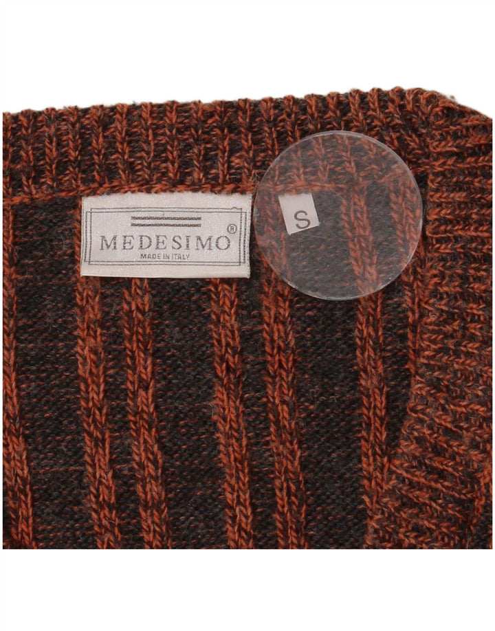 Vintage Mens V-Neck Jumper Sweater Small Brown Striped