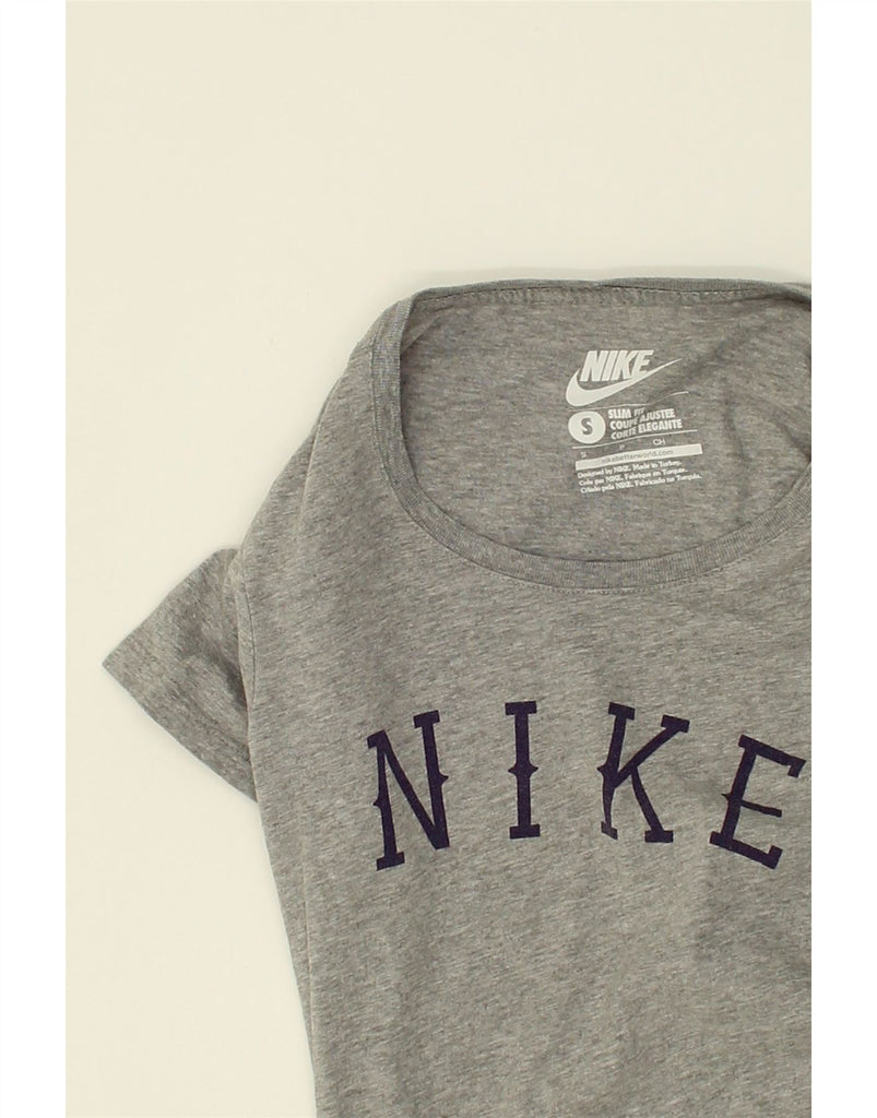 NIKE Womens Slim Fit Graphic T-Shirt Top UK 8 Small Grey Cotton | Vintage Nike | Thrift | Second-Hand Nike | Used Clothing | Messina Hembry 