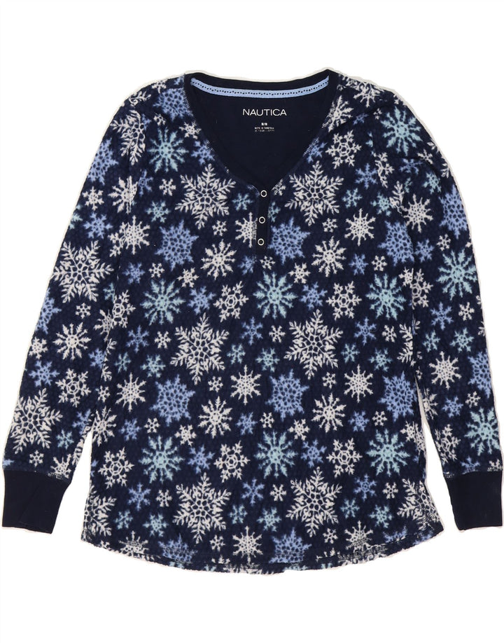 NAUTICA Womens Top Long Sleeve UK 14 Medium Navy Blue Fair Isle Polyester Vintage Nautica and Second-Hand Nautica from Messina Hembry 