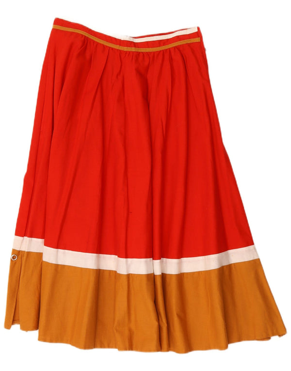 Vintage Womens High Waist Midi Skirt W28 Medium Red Colourblock