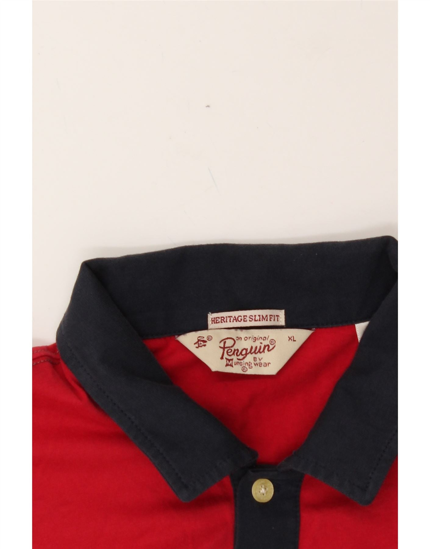 PENGUIN Mens Heritage Slim Fit Polo Shirt XL Red Cotton Vintage