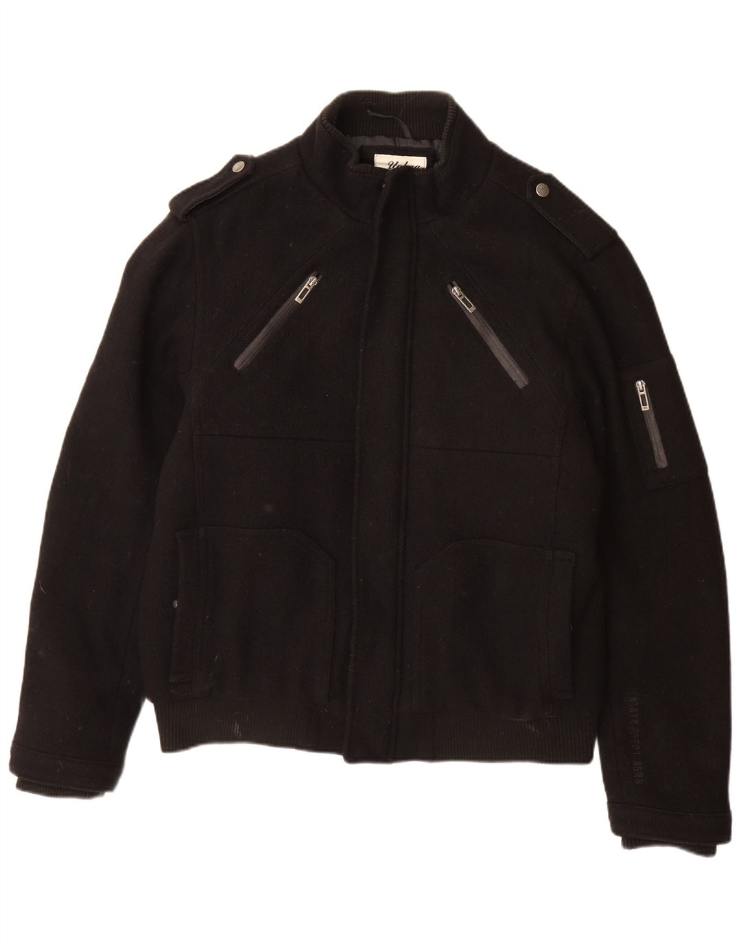 ANGELO LITRICO Mens Military Bomber Jacket UK 42 XL Black Wool