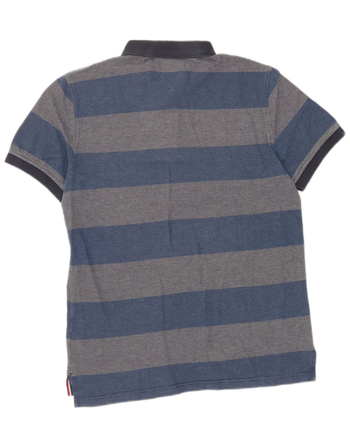 Tommy Hilfiger Mens Regular Fit Polo Shirt Medium Blue Striped Cotton