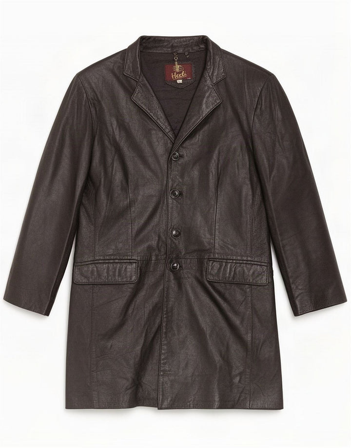 Heeli Mens Leather Coat UK 40 Large Black