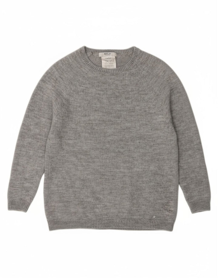 REPLAY Womens Longline Crew Neck Jumper Sweater UK 14 Medium Grey Acrylic