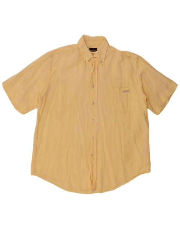 Trussardi Mens Short Sleeve Shirt XL Yellow Striped Cotton