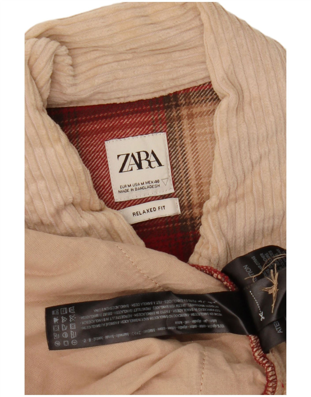 Zara Mens Overshirt Relaxed Fit Flannel Shirt Medium Red Check Cotton