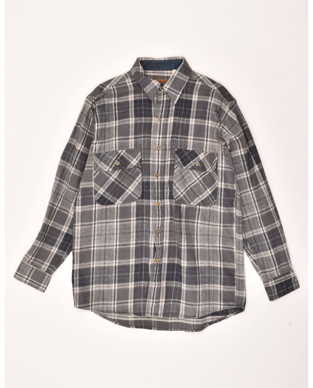 VINTAGE Mens Flannel Shirt Medium Grey Check Cotton Vintage Vintage and Second-Hand Vintage from Messina Hembry 