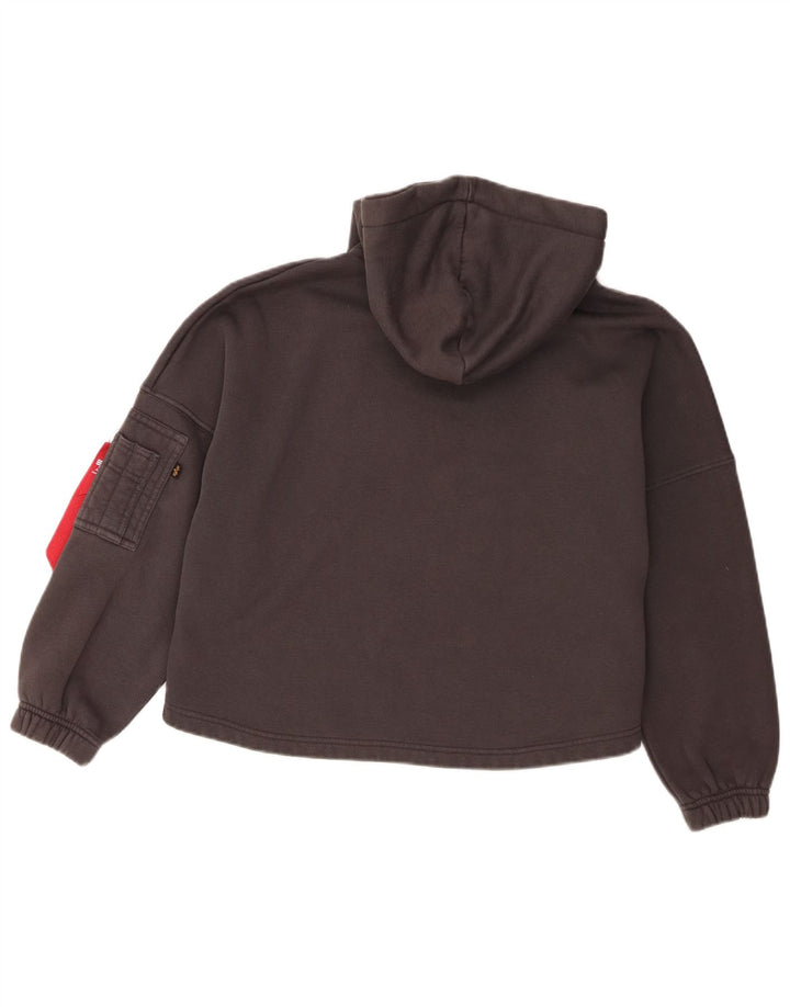 Alpha Industries Womens Crop Oversized Hoodie Jumper UK 10 Small Grey