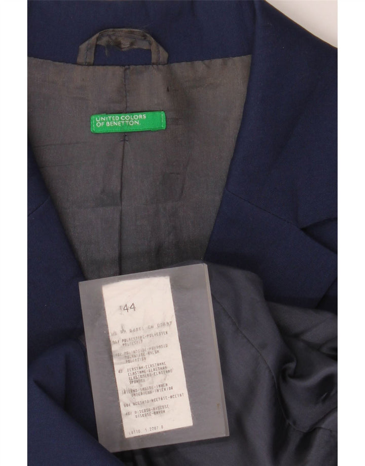 Benetton Womens Overcoat IT 44 Medium Navy Blue Polyester