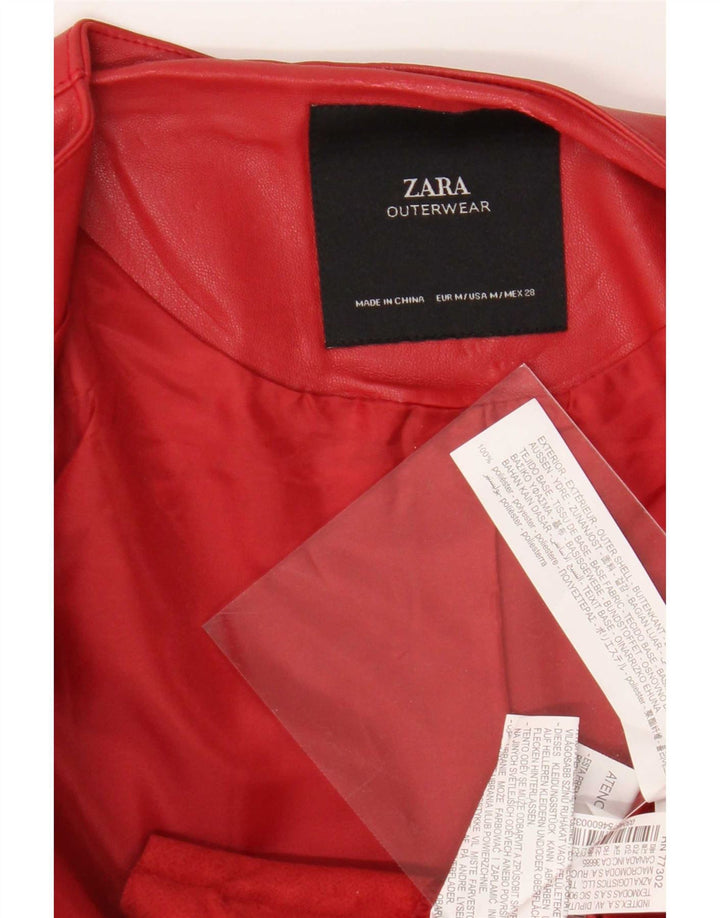 Zara Womens Crop Faux Leather Jacket UK 12 Medium Red Polyester