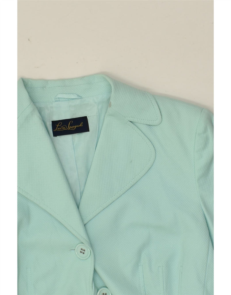 LUISA SPAGNOLI Womens 3 Button Blazer Jacket UK 10 Small Turquoise Cotton | Vintage Luisa Spagnoli | Thrift | Second-Hand Luisa Spagnoli | Used Clothing | Messina Hembry 