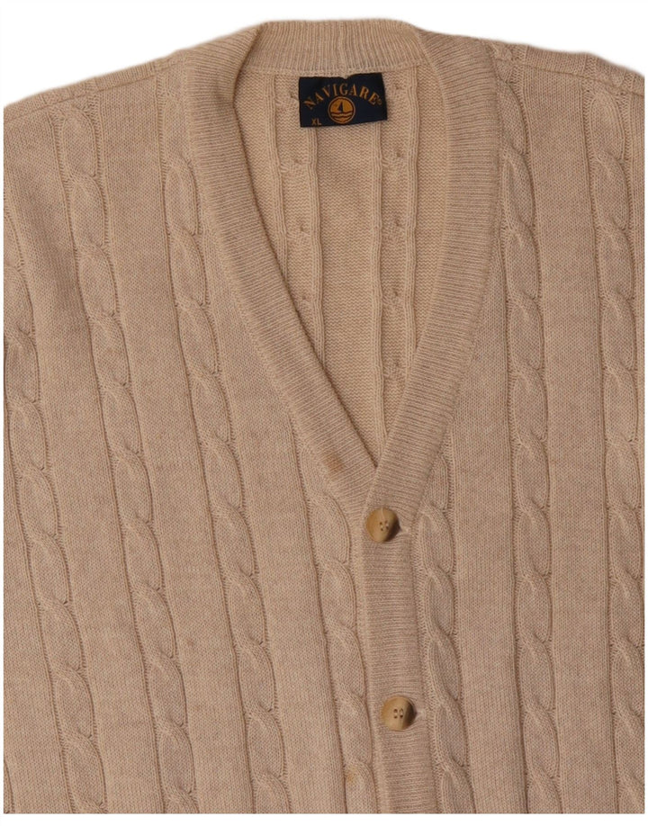 NAVIGARE Mens Cardigan Sweater XL Beige Flecked Merino Wool