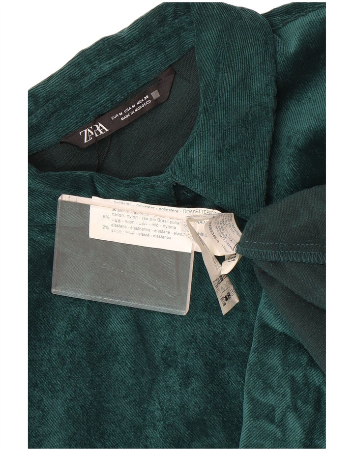 Zara Womens Oversized Corduroy Shirt UK 14 Medium Green Polyester