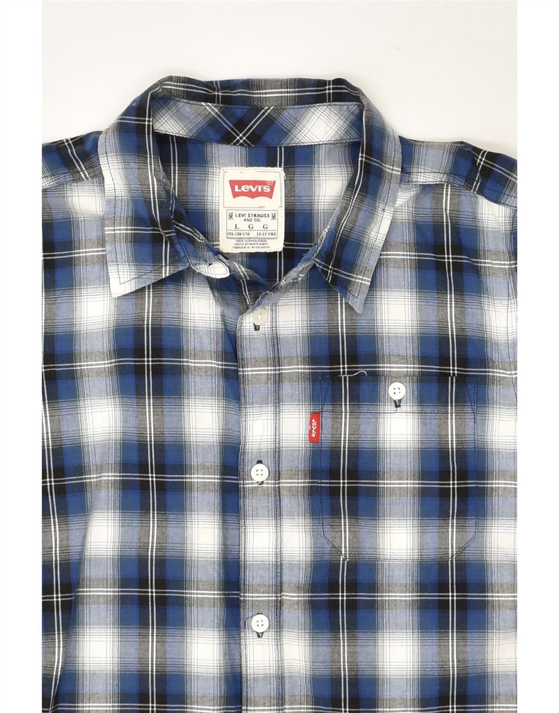 LEVI'S Boys Short Sleeve Shirt 12-13 Years Large  Blue Check Cotton | Vintage Levi's | Thrift | Second-Hand Levi's | Used Clothing | Messina Hembry 