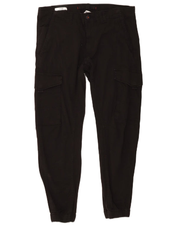 Jack & Jones Mens Tapered Joggers Cargo Trousers W34 L26 Black Cotton