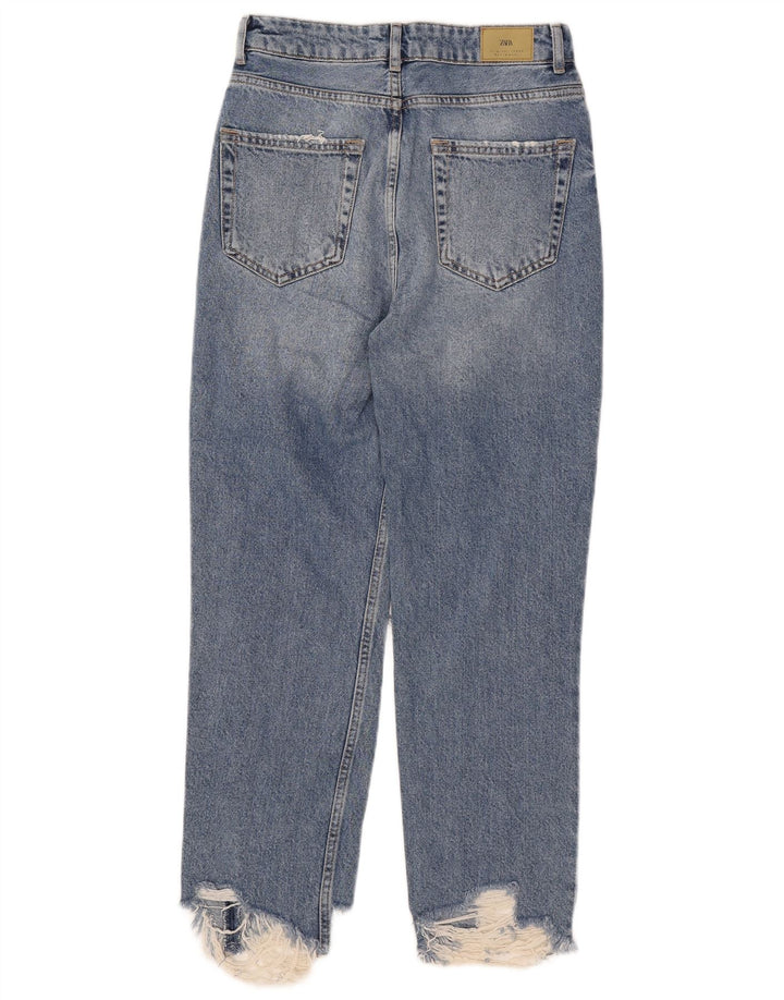 Zara Womens Distressed Straight Jeans EU 36 XS W26 L26 Blue