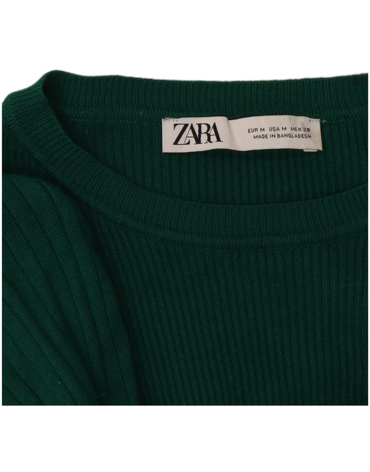 Zara Womens Crop Top Long Sleeve UK 12 Medium Green Viscose