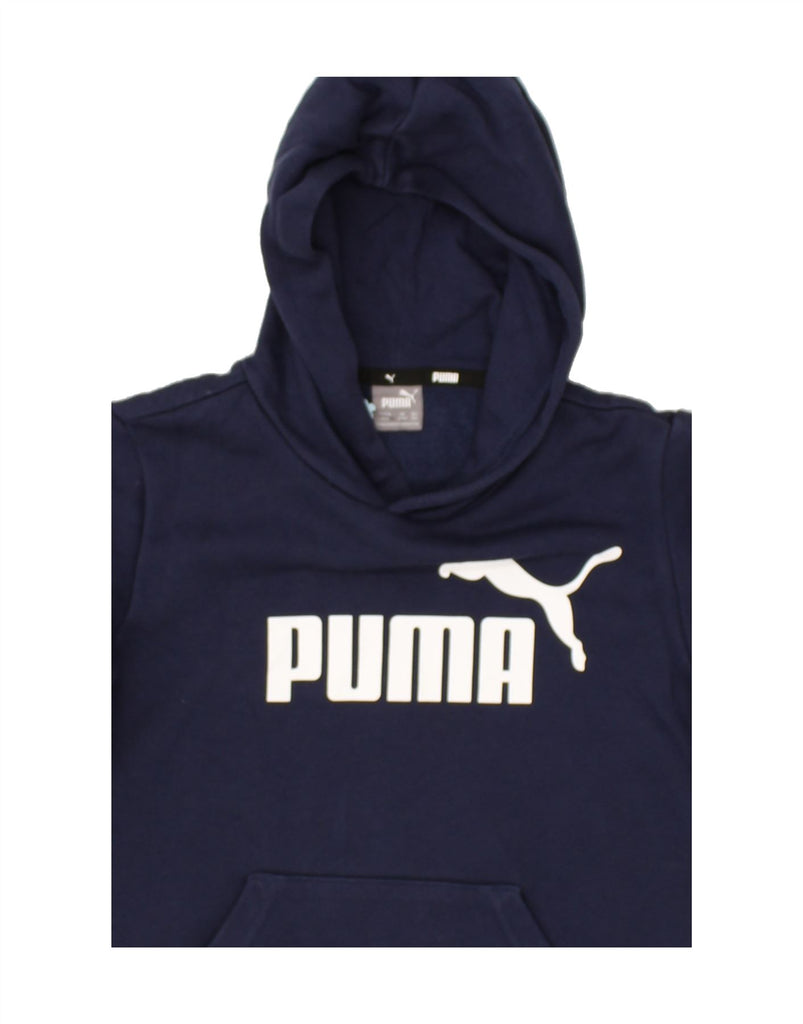 PUMA Boys Graphic Hoodie Jumper 9-10 Years Navy Blue Cotton | Vintage Puma | Thrift | Second-Hand Puma | Used Clothing | Messina Hembry 