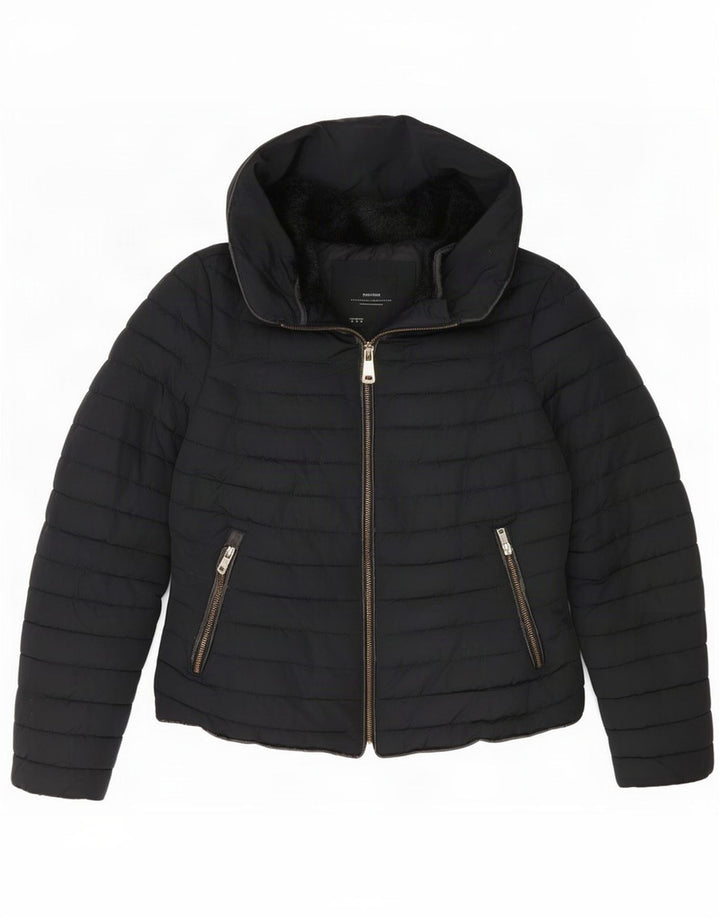 Zara Womens Crop Hooded Padded Jacket UK 10 Small Black