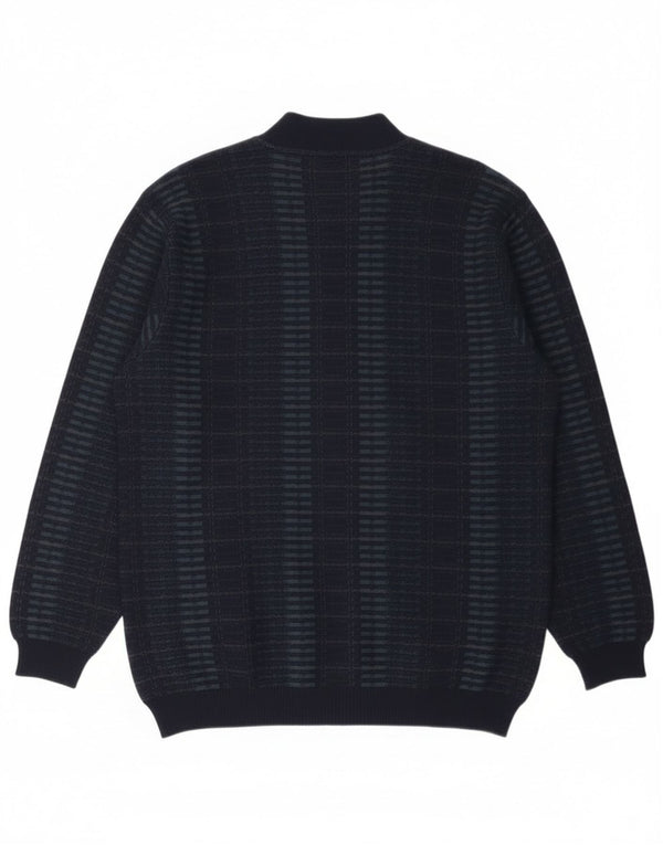 Bernardini Mens Cardigan Sweater Medium Navy Blue Geometric Wool