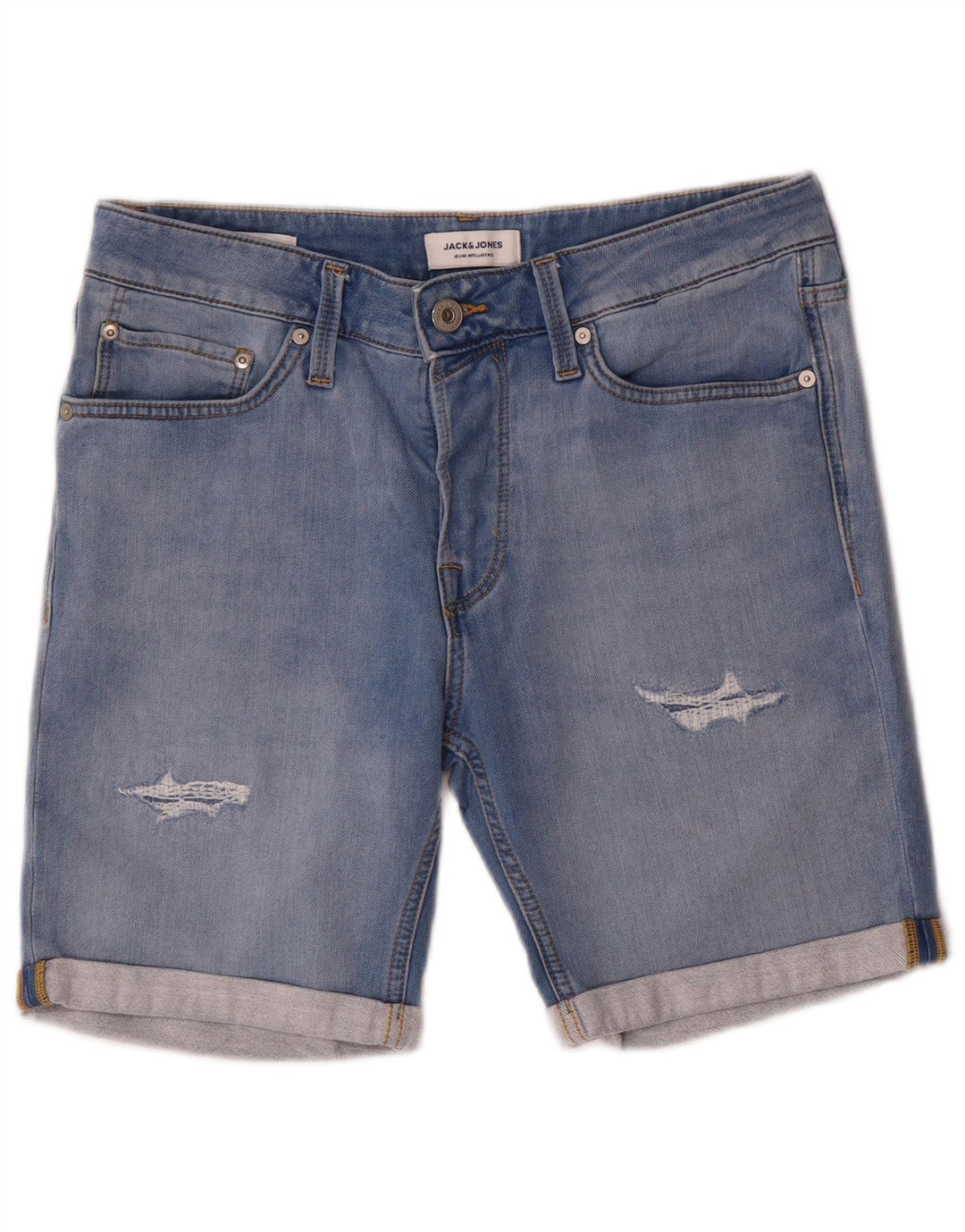Jack & Jones Mens Distressed Denim Shorts Medium W32  Blue Cotton