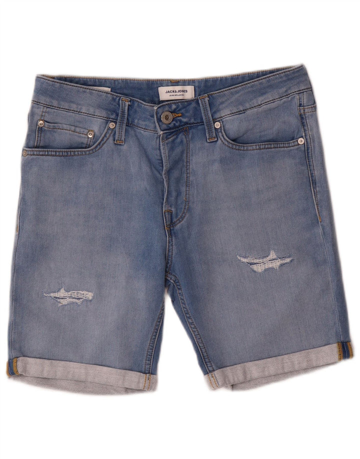 Jack & Jones Mens Distressed Denim Shorts Medium W32  Blue Cotton