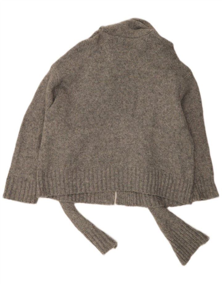 Zara Womens Oversized Front Tie Cardigan Sweater UK 16 Large Grey Nylon